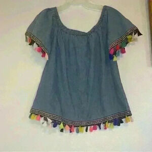 Speed Limit MPH Chambray Tassel Top size medium